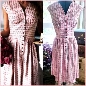 Wellwits Button Down Stripes Floral Print Vintage Dress